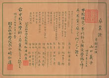 専門科乙種文学科卒業証　（1896年6月）